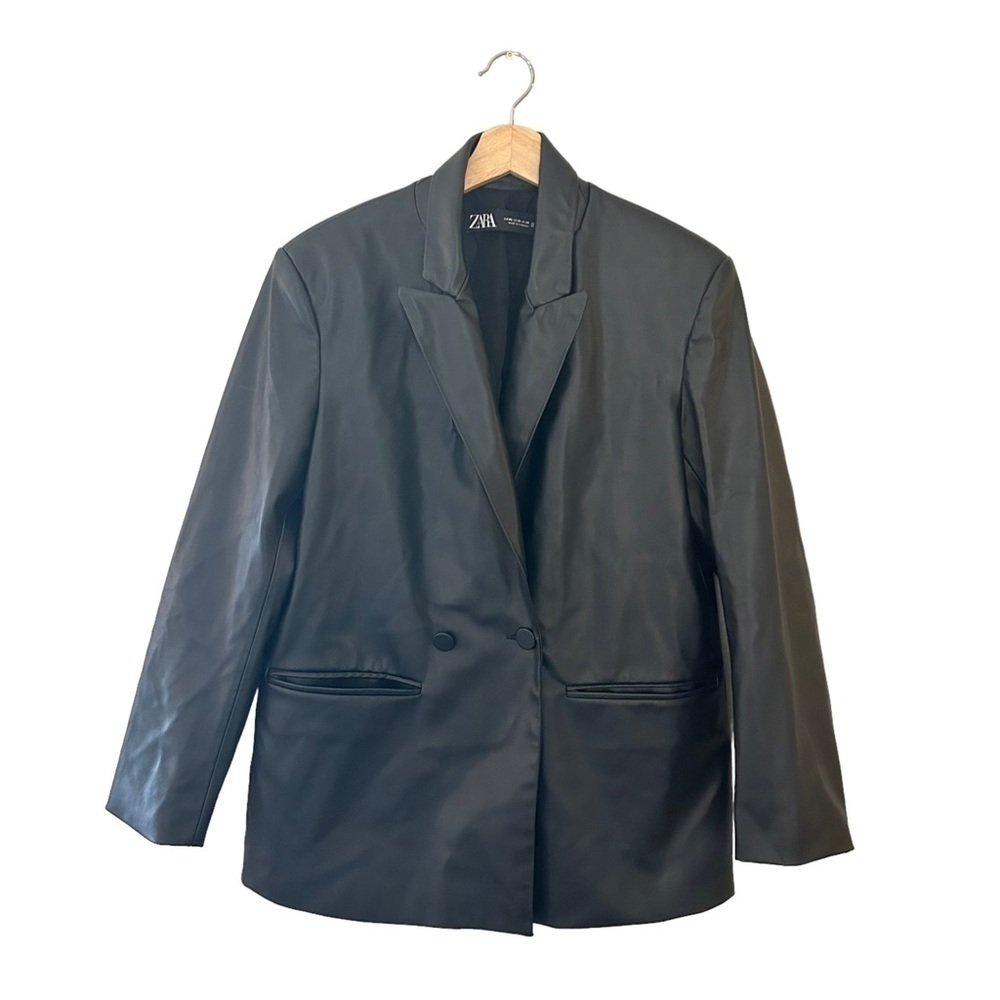 Zara Jacket Black Size XS Vegan Leather Oversized - Picture 1 of 7